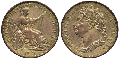 Великобритания 1 фартинг 1821 Георг IV (1820-1830) KM 677, Spink 3822 медь 1521-1533