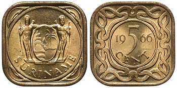 Суринам 5 центов 1966 KM 12.1 никель-латунь UNC 4118-452