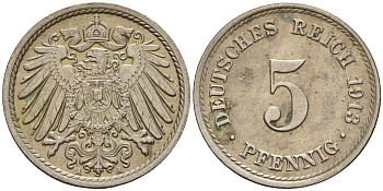 Германия 5 пфеннигов 1913 A J.12, KM 11 медно-никель    4598-1146