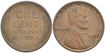 США 1 ЦЕНТ 1952 D, ЛИНКОЛЬН KM А132 медь цинк 218-963