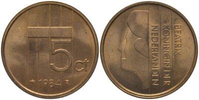 НИДЕРЛАНДЫ 5 ЦЕНТОВ 1984 БЕАТРИКС (1980-2013) KM 202 бронза 181-725