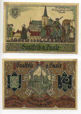СААЛФЕЛЬД 75 ПФЕННИГОВ 1921 НОТГЕЛЬД, 1 АВГУСТА 1921 Grabowski 1155.5a бумага 6317-31-3-2