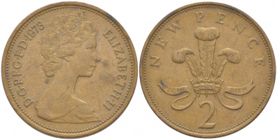 Великобритания 2 пенса 1978 Елизавета II (1952-2022) KM 916, Spink 4235 (C1) бронза 77-144