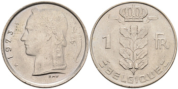 БЕЛЬГИЯ 1 ФРАНК 1973 BELGIQUE KM 142.1 медно-никель 92-346