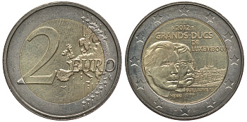 Люксембург 2 евро 2012 100 лет со дня смерти Великого герцога Люксембургского Вильгельма IV KM 121 биметалл 110-1053