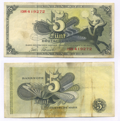 ФРГ 5 МАРОК 1948 ЕВРОПА НА БЫКЕ Pick 13е бумага 7146-31-3-2