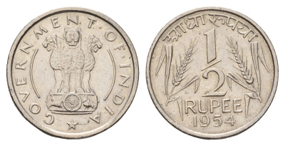 Индия 1/2 рупии 1954 KM 6.2 никель 4654-947