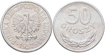 Польша 50 грошей 1957 Y 48.1 алюминий 4122-643