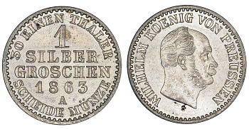 ПРУССИЯ 1 ЗИЛЬБЕРГРОШ 1863 A KM 485 серебро 00-00