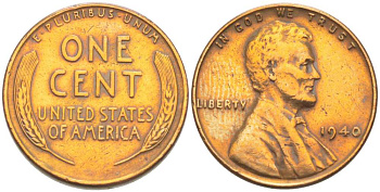 США 1 ЦЕНТ 1940 ЛИНКОЛЬН KM 132 бронза 218-816