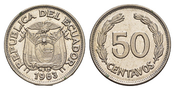 Эквадор 50 сентаво 1963 KM 81 сталь плакированная никелем UNC 4641-557