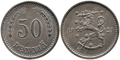 ФИНЛЯНДИЯ 50 ПЕННИ 1923 S KM 26 медно-никель 4387-534