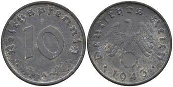 Германия 10 рейхспфеннигов 1943 A KM 101, J.371 цинк 4151-217