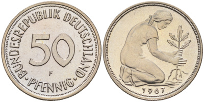 ФРГ 50 пфеннигов 1967 F J 384, KM 109.1 медно-никель  PROOF  1094-4-14