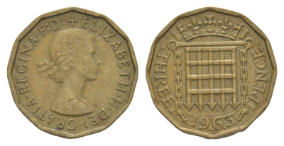 Великобритания 3 пенса 1963 Елизавета II (1952-2022) KM 900, Spink 4153 никель латунь 4571-1023