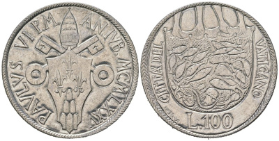 Ватикан 100 лир 1975 Священный год KM 130 нержавеющая сталь UNC 4574-1121