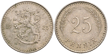 ФИНЛЯНДИЯ 25 ПЕННИ 1925 S KM 25 медно-никель 192-1152