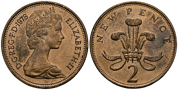 Великобритания 2 пенса 1978 Елизавета II (1952-2022) KM 916, Spink 4235 (C1) бронза 4381-342