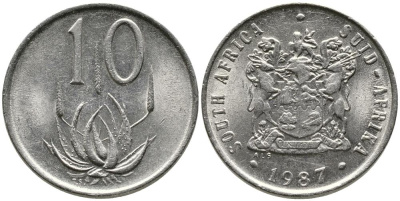 ЮАР 10 ЦЕНТОВ 1987 ЦВЕТОК АЛОЭ KM 85 никель 3336-1232