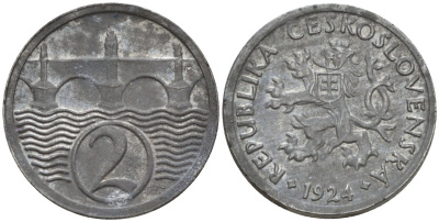 Чехословакия 2 геллера 1924 KM 5 цинк 4152-634