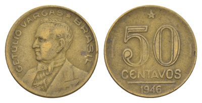 Бразилия 50 сентаво 1946 KM 557a алюминиевая бронза 4655-1116