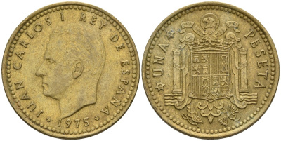 Испания 1 песета 1975 (76) Хуан Карлос I (1975-2014) KM 806 алюминиевая бронза 4604-156