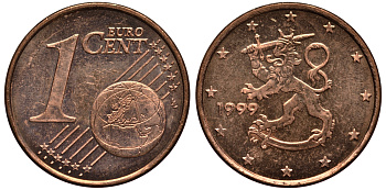Финляндия 1 евроцент 1999 KM 98 сталь плакированная медью XF-UNC 4181-144