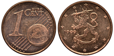 Финляндия 1 евроцент 1999 KM 98 сталь плакированная медью XF-UNC 4181-144