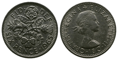 Великобритания 6 пенсов 1965 Елизавета II (1952-2022) KM 903, Spink 4149 медно-никель 4381-841
