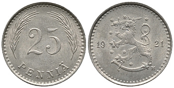 ФИНЛЯНДИЯ 25 ПЕННИ 1921 KM 25 медно-никель 99-812