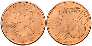 Финляндия 1 евроцент 1999  KM 98 сталь плакированная медью  UNC  4189-134