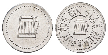 Германия жетон в 1 "стакан пива" ND диаметр 24 мм, вес 1,1 гр алюминий UNC 4638-826