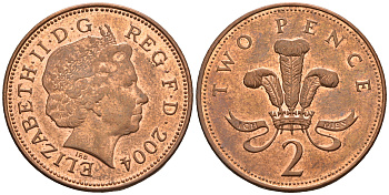 Великобритания 2 пенса 2004 Елизавета II (1952-2022) KM 987, Spink 4690 (C5) сталь плакированная медью 177-751