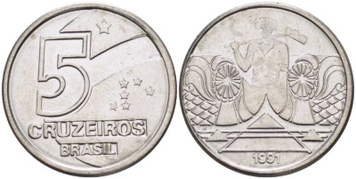 Бразилия 5 крузейро 1990 фермер KM 618.1 нержавеющая сталь 3851-1237