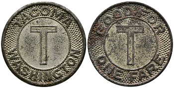 США транспортный транзитный жетон ND good for one fare, Tacoma Washington  белый металл    4608-962