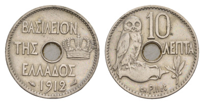Греция 10 лепт 1912 Георг I (1863-1913), сова KM 63 никель 4655-345