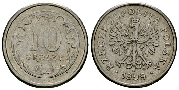 Польша 10 грошей 1999 MW KM 279 медно-никель 4136-814