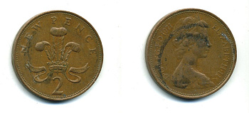 Великобритания 2 пенса 1971 Елизавета II (1952-2022) KM 916, Spink 4235 (C1) бронза 540-355