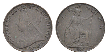 Великобритания 1 фартинг 1898 Виктория (1837-1901) KM 788.2, Spink 3963 бронза 4630-166