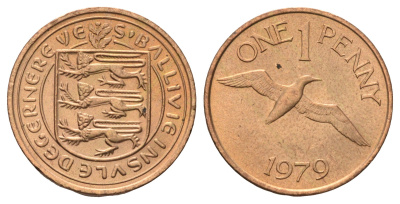 Гернси 1 пенни 1979 Елизавета II (1952-2022), северная олуша в полете KM 27 бронза 4682-467