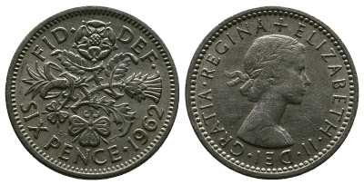 Великобритания 6 пенсов 1962 Елизавета II (1952-2022) KM 903, Spink 4149 медно-никель 4381-743