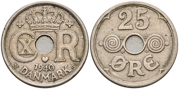 Дания 25 эре 1940 Кристиан IX (1912-1947) KM 823 медно-никель 4573-526