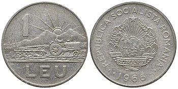 Румыния 1 лей 1966 трактор KM 95 сталь плакированная никелем 4610-715