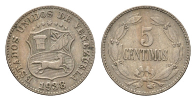 Венесуэла 5 сентимо 1938 Y 27 медно-никель 4127-1534