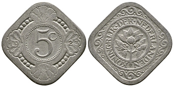 Нидерланды 5 центов 1923 Вильгельмина (1890-1948) KM 153 медно-никель 84-846