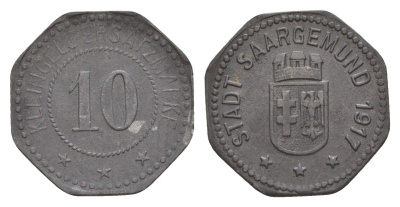 Саргемин 10 пфеннигов 1917 Funck 464.2A, Marchand 25.2, Men18 27794.2 цинк 1531-1213