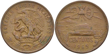 МЕКСИКА 20 СЕНТАВО 1965 KM 440 бронза 53-914