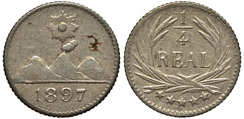 Гватемала 1/4 реала 1897 5 звезд, Испанское правление KM 162 серебро 4549-1139