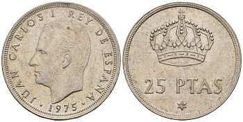 Испания 25 песет 1975 (79) Хуан Карлос I (1975-2014) KM 808 медно-никель 259-317