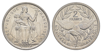 Французская Новая Каледония 2 франка 1977 KM 14 алюминий UNC 4641-141